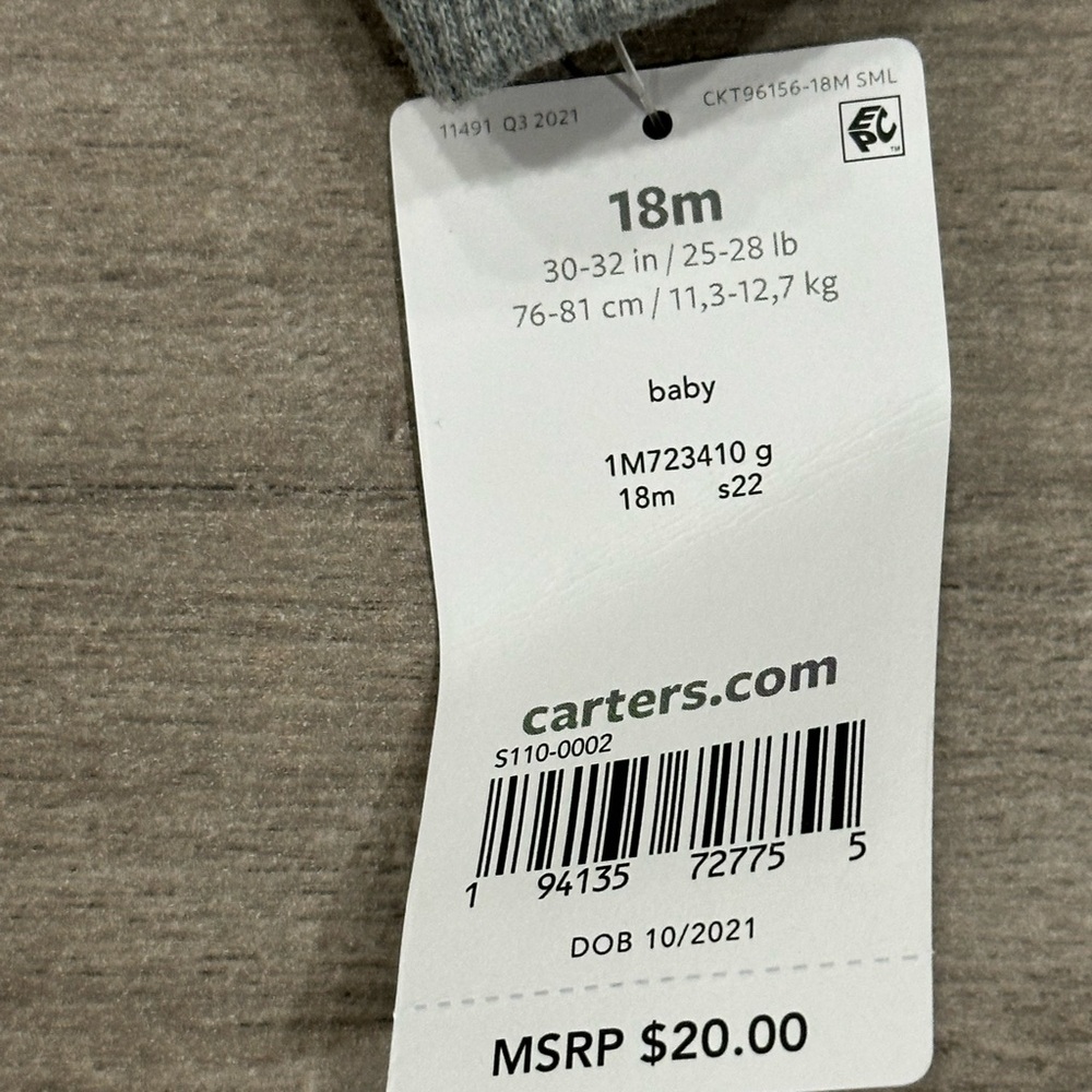 Carters 18 Mo Months 1 Piece Baby Long Sleeve Onesie Bodysuit Olive Green Jumper - Picture 7 of 7